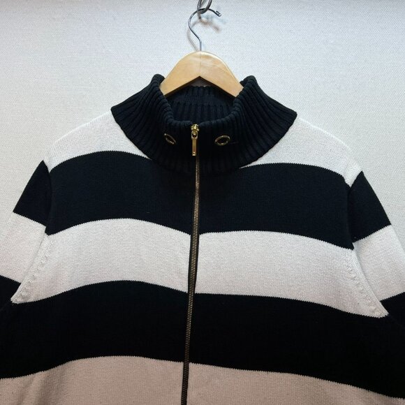Chaps Womens Full Zip Sweater Size 3X Black White Striped Rib Knit Mock Neck Y2K - Picture 3 of 12